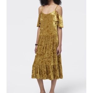 Rebecca Minkoff Mustard Yellow Velvet Midi Dress